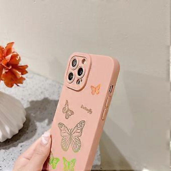 iPhone 12 Pro Max -kotelo, söpö perhoskuvio, erittäin ohut pehmeä TPU-kotelo naisille ja tytöille, vaaleanpunainen