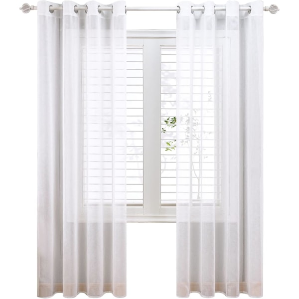 Set med 2 150x250cm（Hvit）Grå Voile Gardiner i Lin-Effekt - E