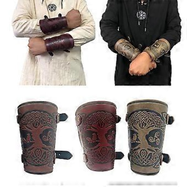 Präglade Riddararmskydd Medeltida Rustning Armskydd Vuxen Cosplay Fest Kostym Tillbehör Rollspel Renässans Handskar brun brown