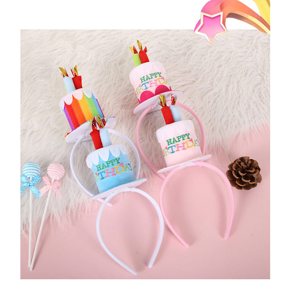 Blå Happy Birthday hovedbånd, tiara med minihat til fødselsdag, c