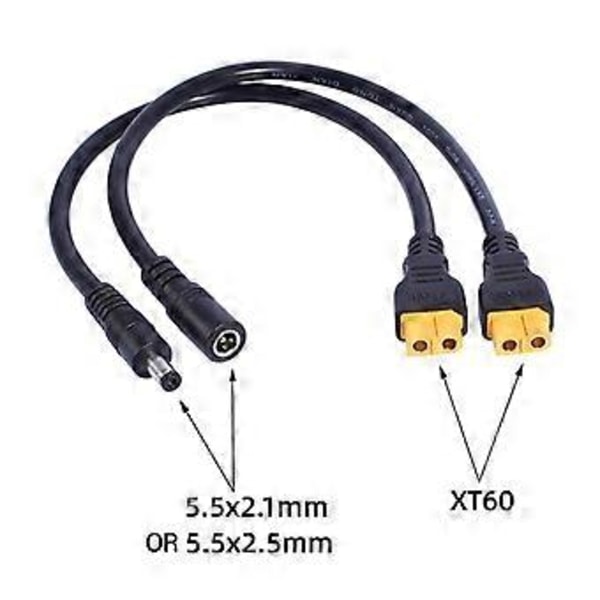 Plugs And Play XT60 til DC5.5x2.1mm/DC5.5x2.5mm Ladekabel til Solpanel og FPV Skærme Strømforsyningsledning 5.5x2.5mm female