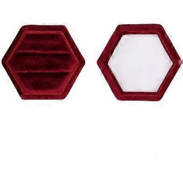 Hexagon Sammets Dubbla Fack Ring Arvaskrin Förlovningsringask Förslagask Ringvisningshållare (Röd)