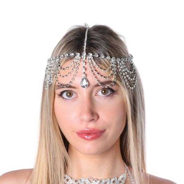 Bohe Hovedkæde Sølv Lagdelt Krystal Hovedbeklædning Rhinestone Vanddråbe