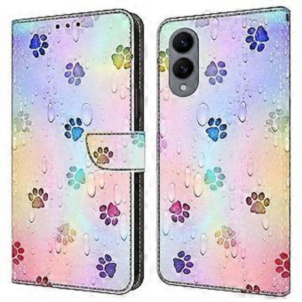 Læderetui med mønstertryk, tegnebog, stativ og flip-cover til Samsung Galaxy S25 Edge Cat Footprints