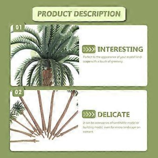 10 stk. Regnskovs Plastik Palme Træ Model Layout Rekvisitter Tropisk Landskab DIY Håndlavet Materiale Mini Kokospalme Model Grøn (16, 13, 10, 8, 7 CM)