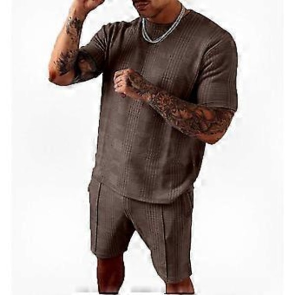 2-delt atletisk sæt til mænd, inkluderer T-shirt og shorts til aktivt brug brown XL