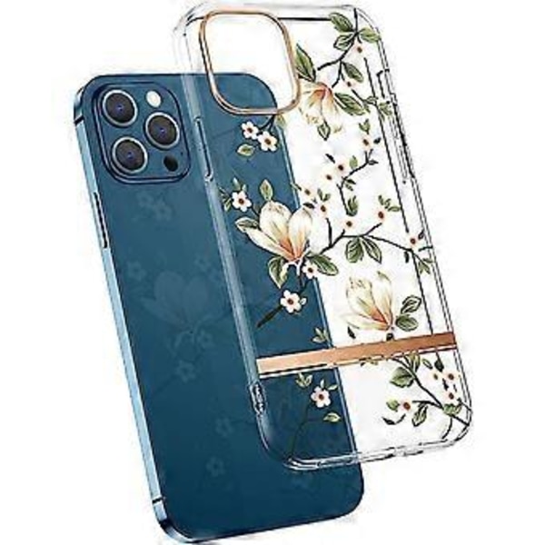 Blomstermønsteretui designet til iPhone 13 Pro 6,1 tommer, klart design til kvinder piger, beskyttende hårdt cover stødsikkert slankt blomstertelefonetui (T