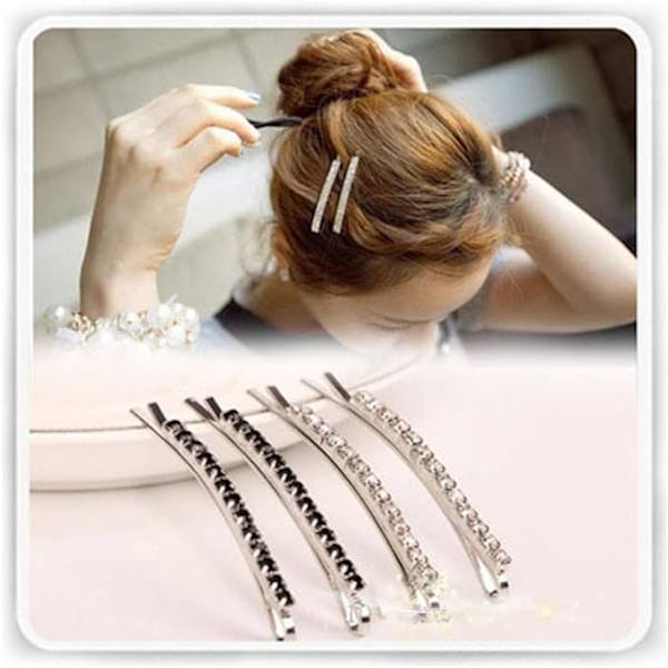 12-delad set med Diamante strass, silver metallhårklämmor, c