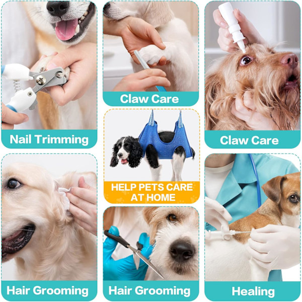 Hundvårdshängmatta sele för små hundar och katter, 11 i 1 kattkloskötsel grooming sling set - Groming tabel för hund, andningsbar husdjursskötsel hängande sele tillbehör kit vårdhjälpare M
