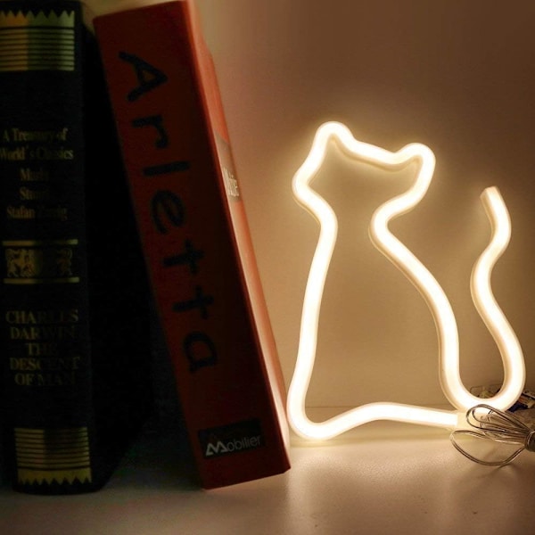 LED Neon Kattljusskyltar Varm Vit Katt Neonljus Vägglampa Säng