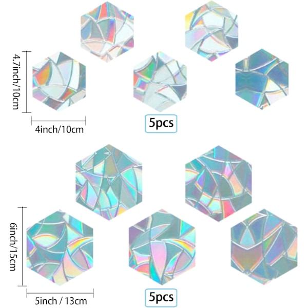 10 kpl sateenkaaren ikkunatarroja 3D koristeellinen ikkunakalvo kuusikulmio Sh