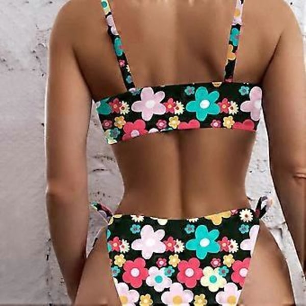 Dame Split Badedragt Tanga Komfortabel 2-delt Stroppy Svømmedragt Wrap Højbenet Strandtøj Halter String Bikinisæt Tryk på blå baggrund M Printing on blue bac M