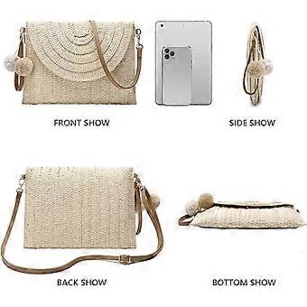 Olkiolkakassi naisille, olkikytkinlaukku, muodikkaat naisten crossbody-laukut, kesäinen ranta-olkikassi