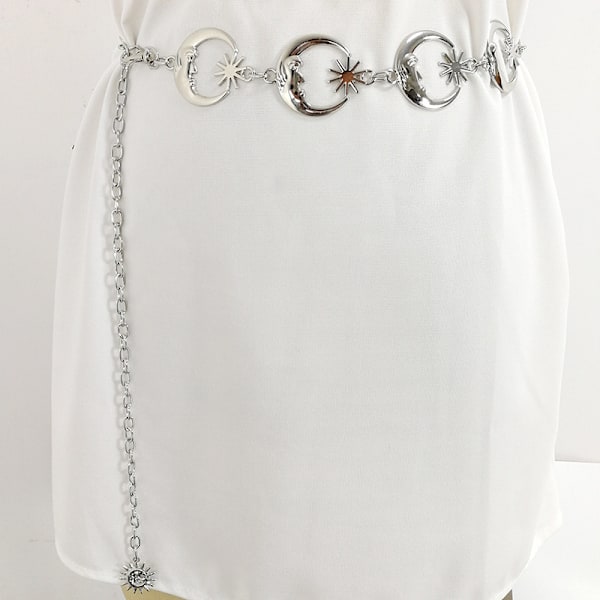 Måne Stjärna Metall Midjekedja Solhänge Cinch Body Chain Smycken