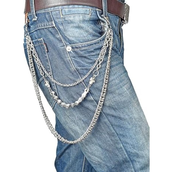 Biker Skull Wallet Chain Punk Män Cool Skull Punk Byxor Lång W