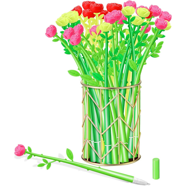 Blomsterpenne Roseformet Kuglepen Kreativ Flydende Sort 0,38mm