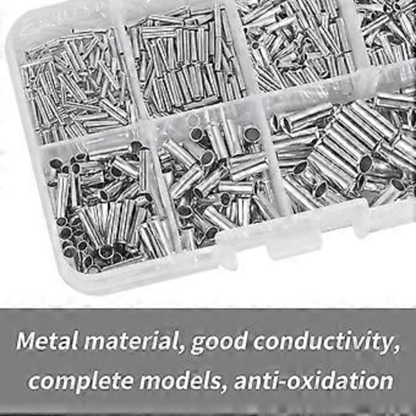 600 stk. Uisolerte kabelhylser 0,5/0,75/1,0/1,5/2,5/4,0/6,0 mm² Kabelkoblinger Endeterminaler Krympekontakter i Plastboks