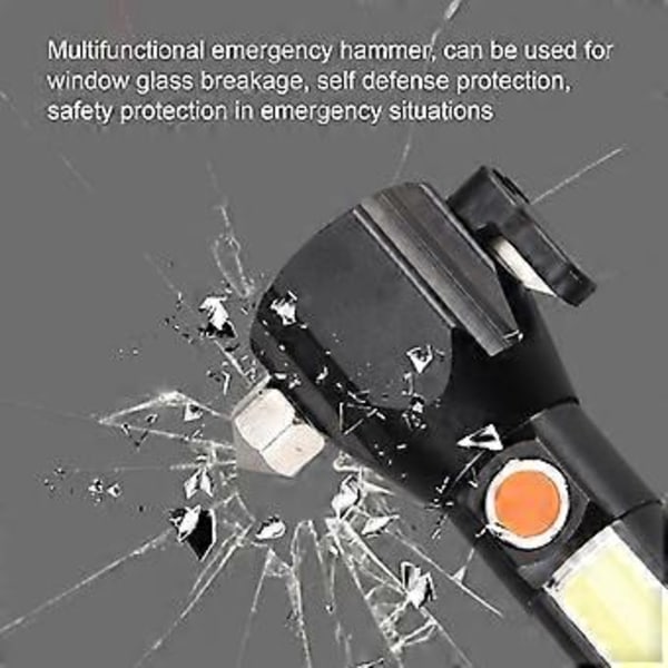 LED Ficklampa Explosionssäker Uppladdningsbar Hög Ljusstyrka Multifunktionell Bilhammare Ficklampa för Nödsituationer Utomhus