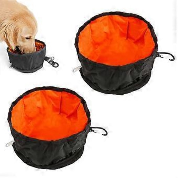 Hundeskål rejseskåle foldbar til hundekæledyr, lækagesikker bærbar på farten med lynlås foderskål og drikkeskål (2 rejseskåle) (Sort)