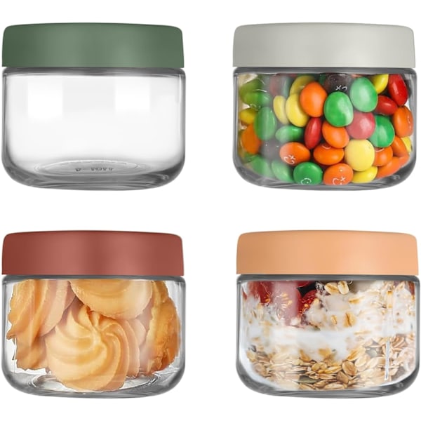 4-pack 300 ml glasburkar för overnight oats med glaslock, lämpliga för overnight oat-sallad, frukt-yoghurtpudding, med tättslutande skruvlock