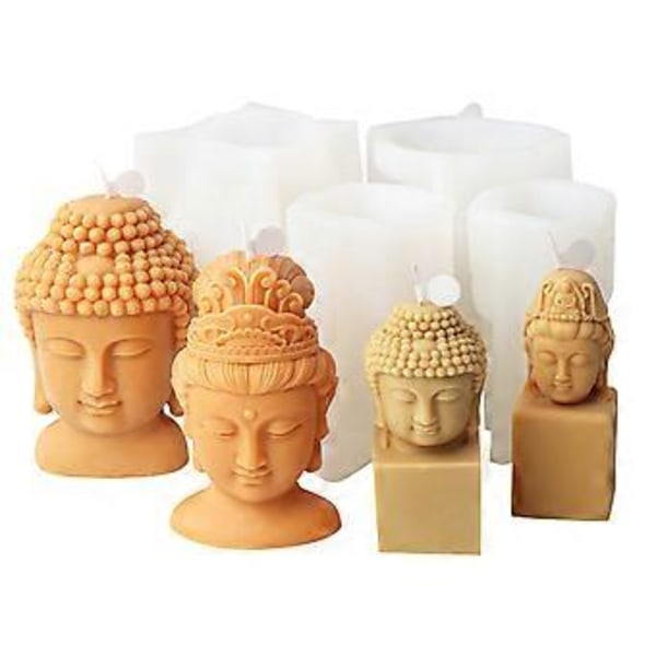 Avalokitesvara Buddha Hoved Silikoneform Aromaterapi Lys Gips DIY Epoxy Resin Støbeform Skrivebordsdekorationer 2