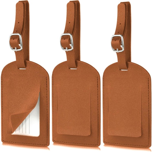 3 stk brune bagagemærker, identifikation af kuffert i blød PU-læder