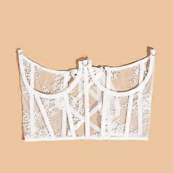 Underbust-korsettivyö, vyötärökorsetti, pitsinen avokuppikorsetti, lyhytvartaloinen kaarituellinen luukorsetti, underboob-vyötärönmuotoilija (valkoinen) White