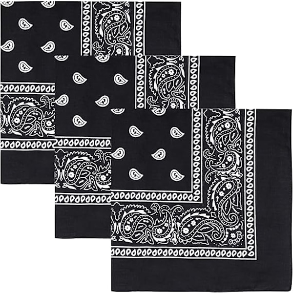 3-pack med 22 tum Paisley denim huvudband (svart) black