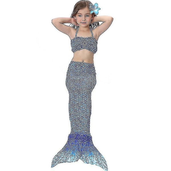 Barn Flickor Mermaid Tail Bikini Set Badkläder Baddräkt Simdräkt -allin.8-9 år. Mörkblå
