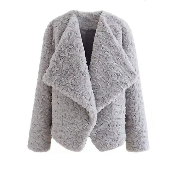 Large Lapel Faux Wool Jacket Christmas Gift For Women.S.Grey