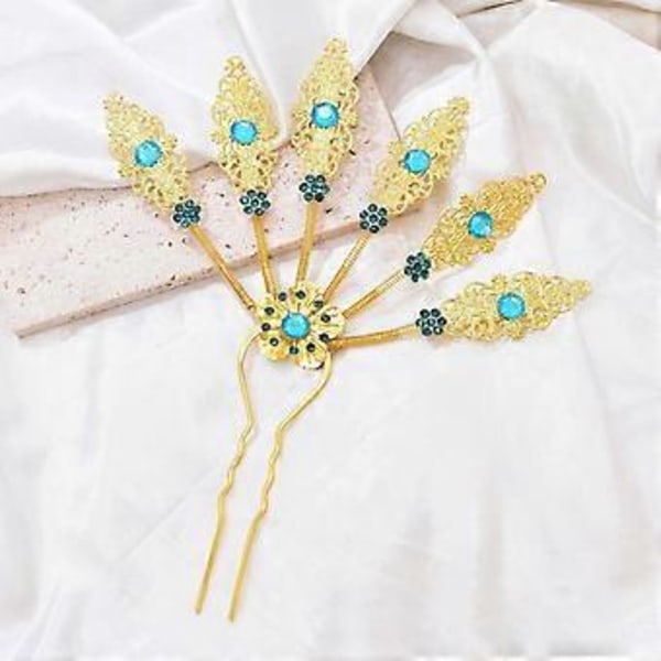 Elegant Påfåglar Löv Hårnål Legering Strass Hårpinne Thailändsk Etnisk Hårprydnad Håraccessoar Löv Håraccessoar golden 1