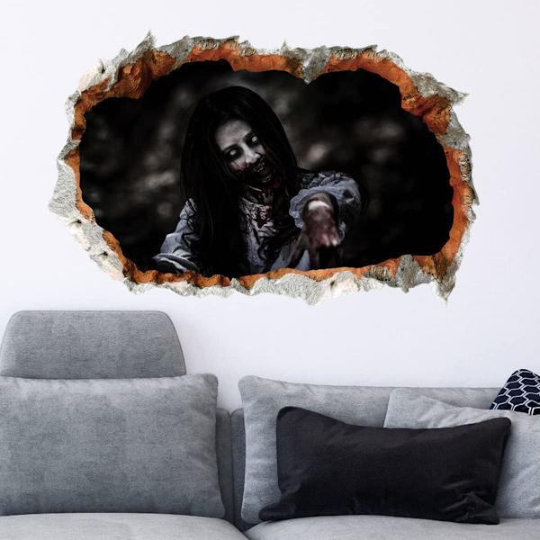 3D Halloween Vægsticker - Kvindelig Spøgelse Halloween Vægsticker, H