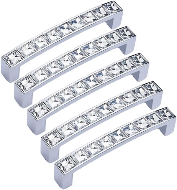 5-pack Moderna Dekorerade Kristallhandtag, 4\" Längd (3.8\" H