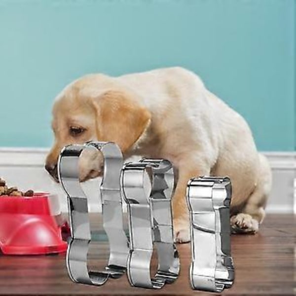 3 rustfrie stål kutter Hundeben kjeksutstikker sett DIY bakeverktøy kjæledyr kjeksform