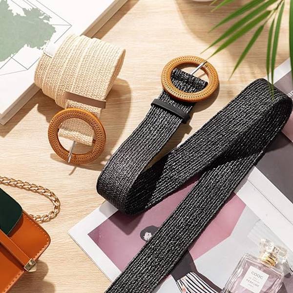 2 Stycken Dam Halmvävd Elastisk Stretch Midjebälte Smal Klänning