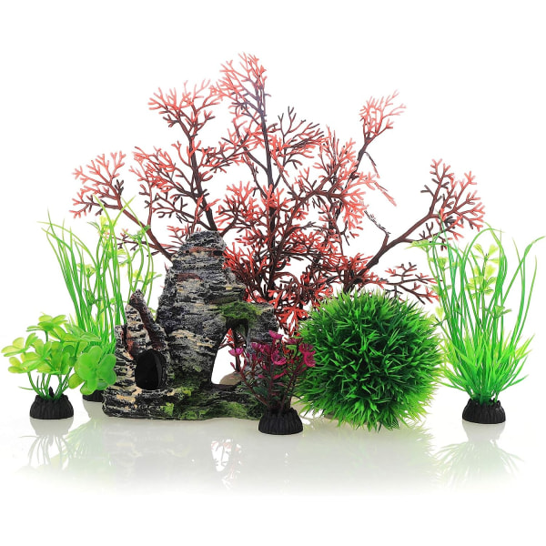 Aquarium Fish Tank Plastic Plants and Cave Rock Decoration packag