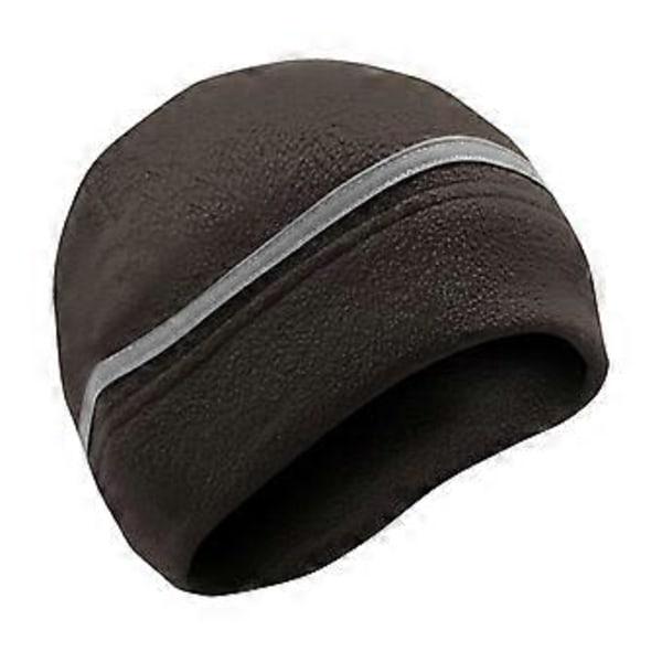 Reflekterende Fleece Hue Vinterhue med Reflekterende Stribe Fleece Tyk Skull Cap Sikkerhedshue til Ski Cykling Ridning Vandring (sort)