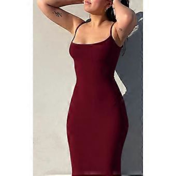 Dame Lounge Spaghetti Stropp Maxi Kjole Elegant Ensfarget Ermeløs Bodycon Kjole for Strandfest