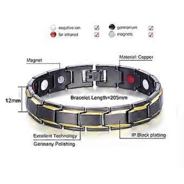 Magnetarmband Terapi Viktminskning Artrit Hälsa Smärtlindring för Män Pojke black