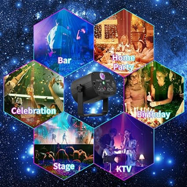 DJ Disco Stage Party Lights, LED Lydstimuleret Laserlys RGB