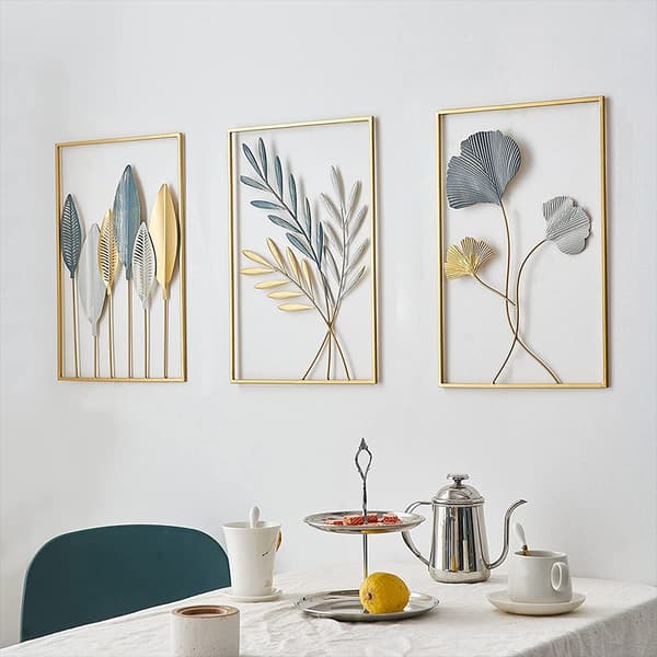 Metallväggdekoration Blå och Guld Blad H 43cm