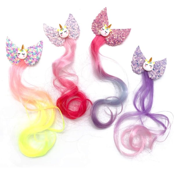 4 st Rainbow Unicorn Hårklämmor, Hårrosetter Glitter, Gradient Color