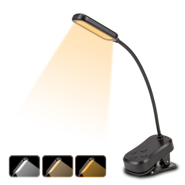 1 st läslampa, LED-bordslampa Clip-on-lampa med 3 färglägen,