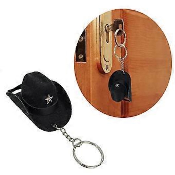Stilfuld Western Cowboy Hat Nøglering Vedhæng Praktiske Lædernøgleringe Bærbar Taske Nøglering Dekoration til Kvinder Sort Black