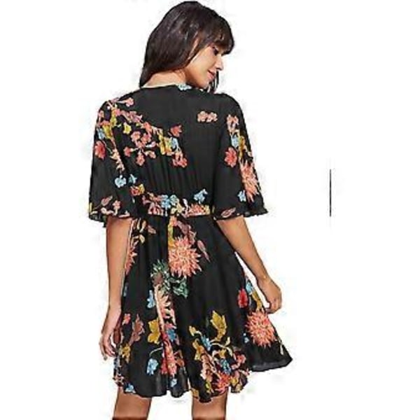 Boheme Dame Kjole med Knapper, Slids og Blomsterprint (style776)