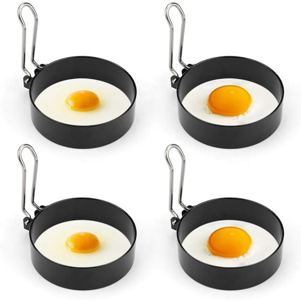 Non-Stick Æggeforme, 4 stk. Rustfrit Stål Runde Æggeforme til Stegning