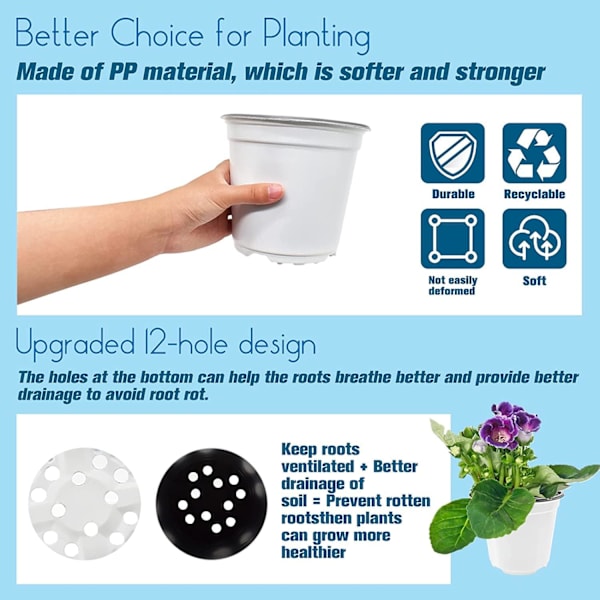 Vita - 25 plastblomkrukor, lätta vita fröstartkrukor