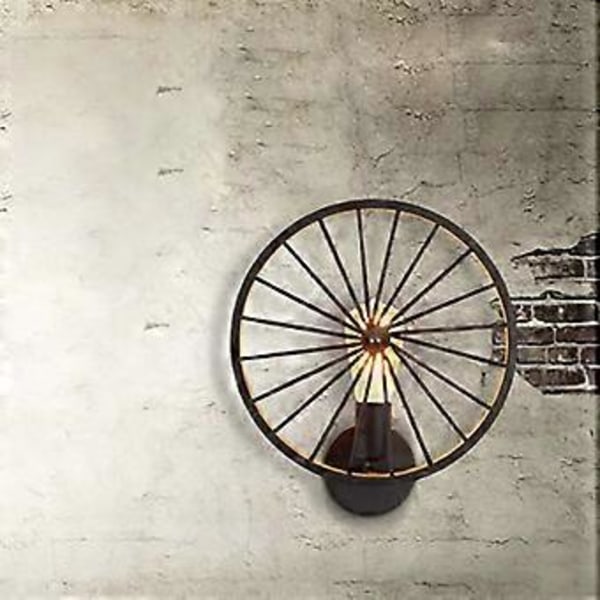 Hjulformet Væglampe Retro Industrielt Design Væglampeholder til Bar Café Restaurant Altan Korridor Uden Lyskilde Rustfarve