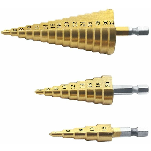 3PCS Stegsänkningsborr, Triangelformad Konisk Titansänkningsborr, 4-12/20/32 mm, HSS Rostfritt Stål Metall, För Skruvmejselborrning på Stål, Mässing, Trä, Plast