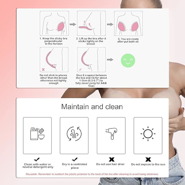 Silikon stroppeløs selvklebende bh, XL usynlig camisole bh, gjenbrukbar